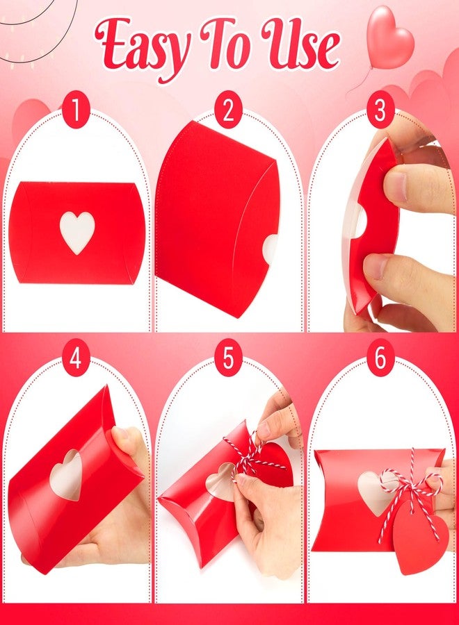 ايباك علب وسائد عيد الحب من إيباخ، ٥٠ قطعة، مقاس ٤.٧٢ × ٣.١٥ × ١ بوصة، باللونين الأحمر والوردي، علب هدايا ورقية صغيرة للحلوى مع بطاقات هدايا وحبل قطني لتغليف هدايا الحلوى في عيد الحب وحفلات الزفاف وأعياد الميلاد - Image 4